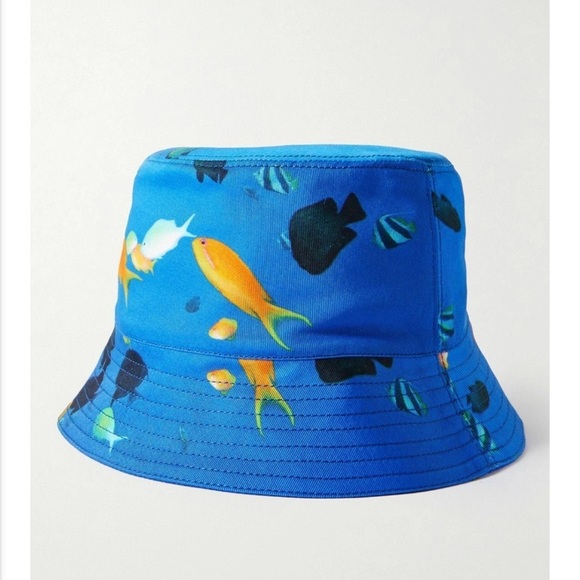 Loewe NWT Logo Appliquéd Cotton Canvas blue fish Bucket Hat  w/ dustbag - Picture 5 of 6
